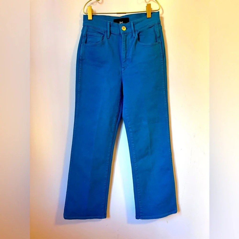 3X1 NYC Jeans Luxury Shelter Wide Leg High Rise Size 25 Crop Peacock Blue Aqua